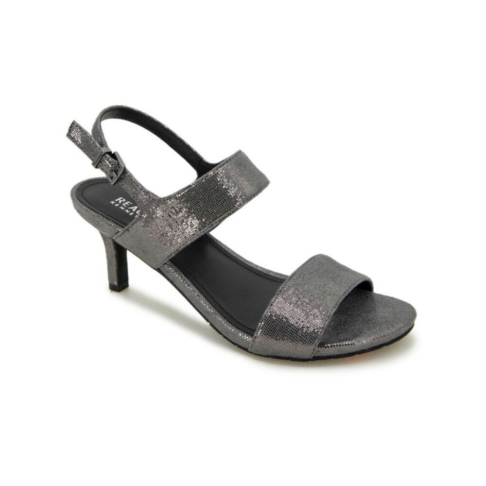 REACTION KENNETH COLE Womens Gray Dee Round Toe Kitten Heel Slingback Sandal 6